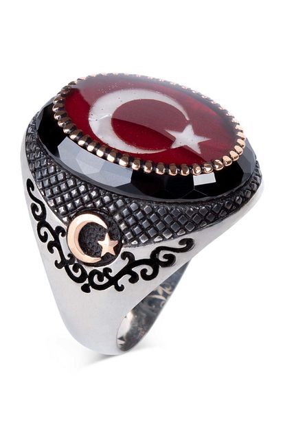 Anitolia Turk Bayragi Ay Yildizli Gumus Erkek Yuzuk Trendyol