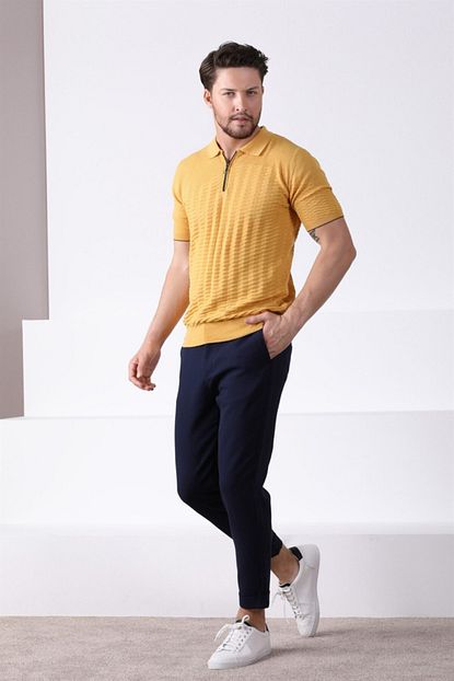 Ferraro Sari Polo Yaka Fermuarli Erkek Pamuk Triko T Shirt Trendyol