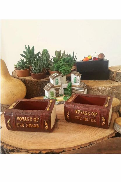 Mebsanal Kaktus Ve Succulentler Icin El Yapimi 2 Li Kitap Seklinde Mini Saksi Trendyol