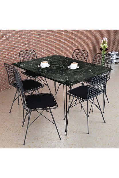 Theia Tasarim Mermer Desenli Masa Takimi 130x70cm 6 Sandalyeli Trendyol