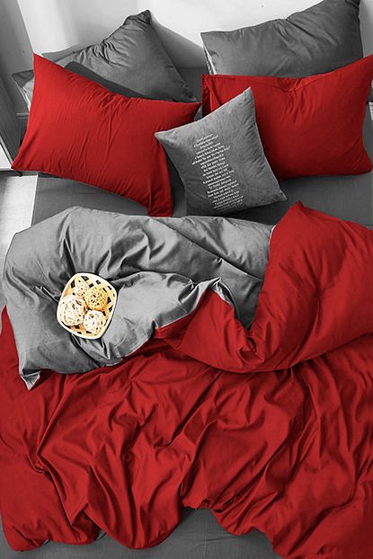 Colorbox Dogal Pamuk Cift Kisilik Nevresim Takimi Kirmizi Gri Rnfrc 21444575 Trendyol