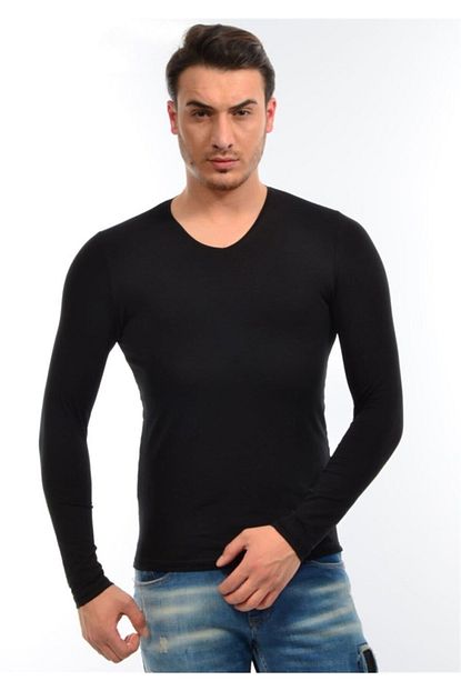 Modaplaza Erkek V Yaka Uzun Kol Siyah Body 101ek010001 Trendyol