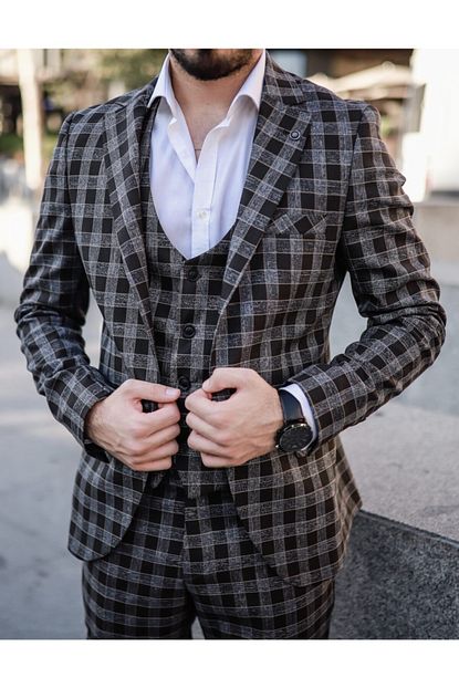 Alberto Silva Erkek Slim Fit Kareli Takim Elbise Trendyol