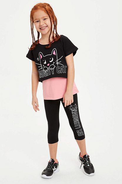 Defacto Kiz Cocuk Slim Fit Baskili Tayt Trendyol