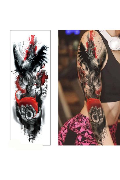 Bencebuolsun Gecici Dovme Tattoo Kol Kaplama Kukreyen Kartal Kanatli Melek Cennet Kapisi Ve Eskitme Trendyol