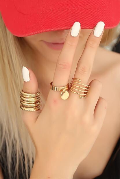 Bluavm Trend Gold Metal Kadin Yuzuk Seti Trendyol