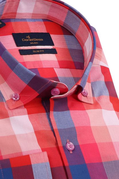 Daniel Bessi Slim Fit Uzun Kollu Kareli Kirmizi Erkek Gomlek 560 233 Trendyol