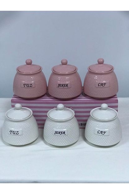 Almila Seramik Cay Tuz Seker Kavanozu Baharatlik Pembe Mutfak Dekorasyon Sunum 3lu Trendyol