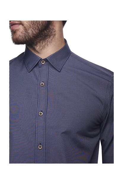 Altinyildiz Classics Erkek Kahverengi Lacivert Tailored Slim Fit Desenli Gomlek Trendyol