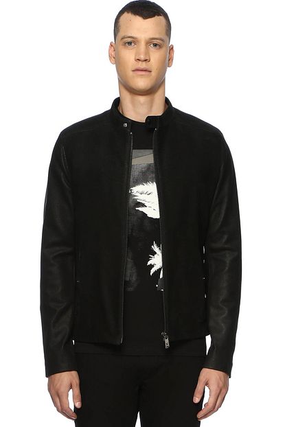 Network Erkek Slim Fit Siyah Deri Mont 1069909 Trendyol