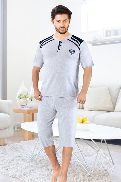 Tampap Erkek Kisa Kollu Kaprili Pamuk Pijama Takimi Trendyol