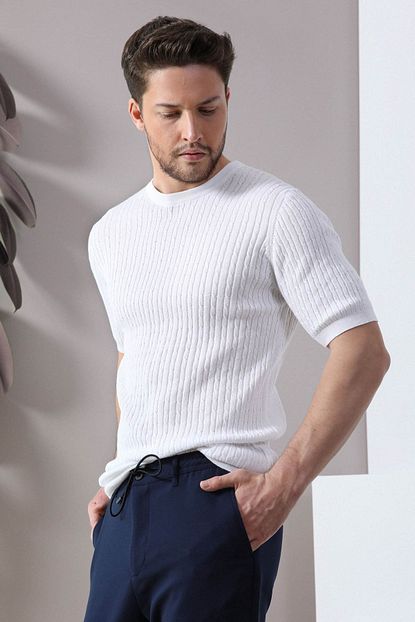 Ferraro Beyaz Bisiklet Yaka Erkek Pamuk Triko T Shirt Trendyol