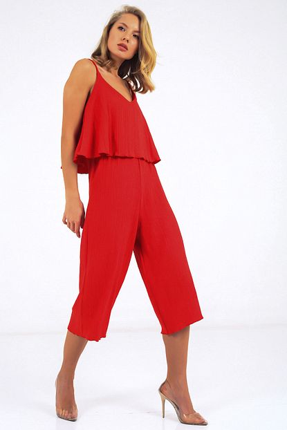 Emjey Kadin Kirmizi Askili Genis Paca Tulum She020b010308 Trendyol