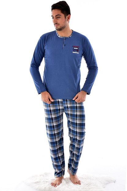 Pemilo Rimoli 2105 1 Erkek Uzun Kol Suprem Pijama Takimi Mavi Trendyol