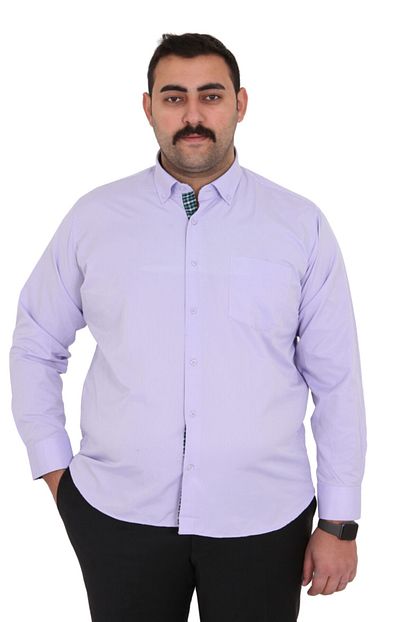 Umut Tekstil Buyuk Beden Erkek Gomlek Battal Boy Yaka Dugmeli Lila Cizgi Desenli Trendyol