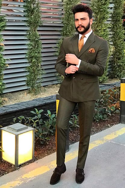 Huseyin Sahin Haute Couture Erkek Haki Kruvaze Slim Fit Takim Elbise Trendyol