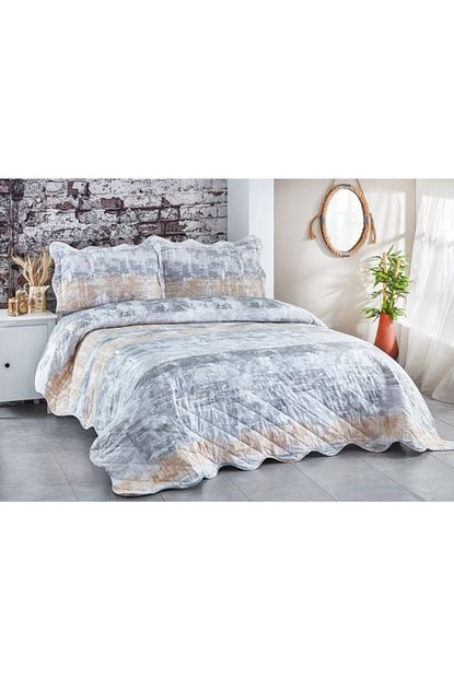 Lale Home Retro Bej Baskili Yatak Ortusu Takimi Trendyol