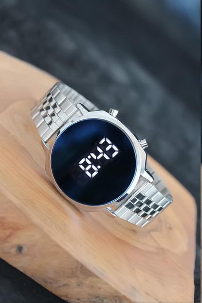 silver renk kasa kordon dijital led ekranli erkek kol saati