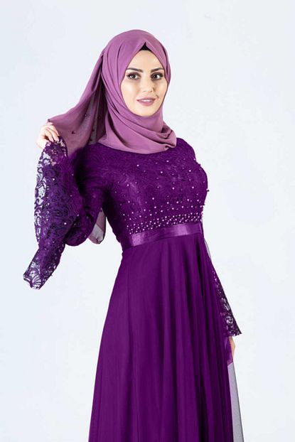 Burcu Tesettur Kadin Mor Tas Detayli Tesettur Abiye Arn39200 1 Trendyol