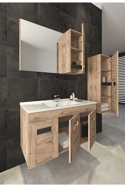 Netdeko Viejo Banyo Dolabi Rustik Dorado Antrasit 100 Cm Boy Dolabi Dahil Trendyol