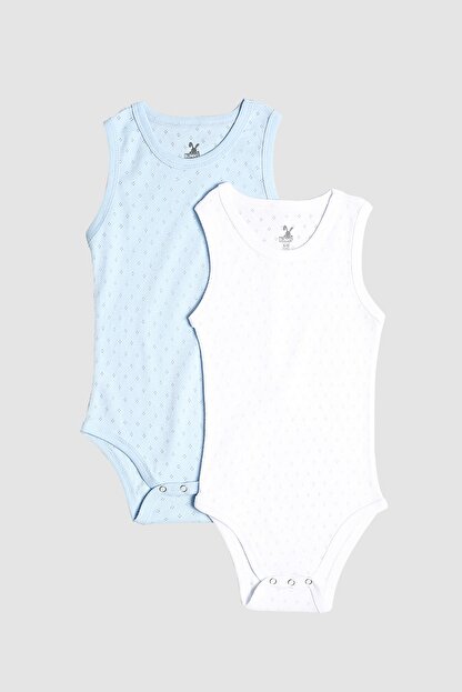 Little Bunny Erkek Bebek Mavi Beyaz Jakarli Gala Atlet Body Trendyol