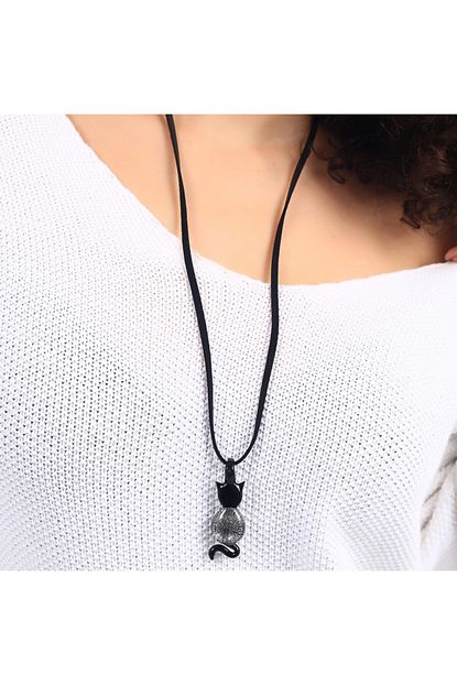 Nk Artglass El Yapimi Gri Kedi Cam Kolye Trendyol