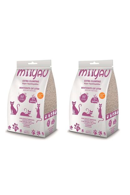 Miiyav Cat 20 Litrelik Topaklasabilen Antibakteriyel Bentonit Kedi Kumu Seti Portakal Cicegi Kokulu Trendyol