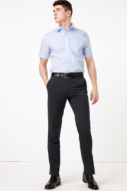 Marks Spencer Erkek Mavi Saf Pamuklu Regular Fit Gomlek T11008725 Trendyol