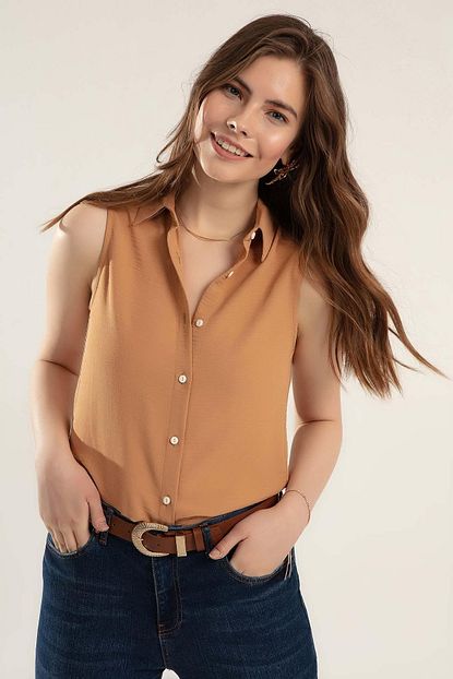 kadin camel kadin sifir kol gomlek ptty20s 457