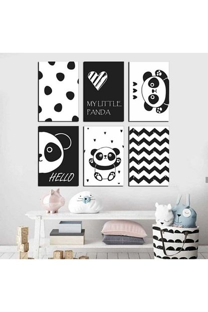 Walldeco Cocuk Odasi Sevimli Panda 6 Li Ahsap Mdf Tablo Set Trendyol