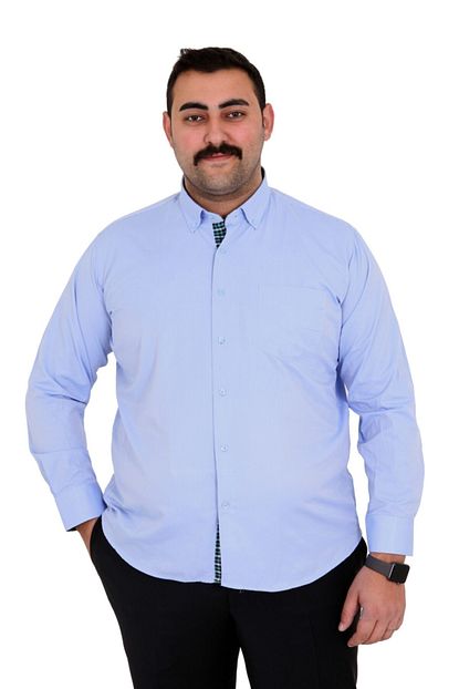 Umut Tekstil Buyuk Beden Battal Beden Erkek Gomlek Yaka Dugmeli Mavi Cizgi Desenli Trendyol