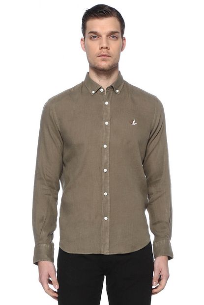 Beymen Club Comfort Fit Haki Polo Yaka Keten Gomlek 101448692 Trendyol