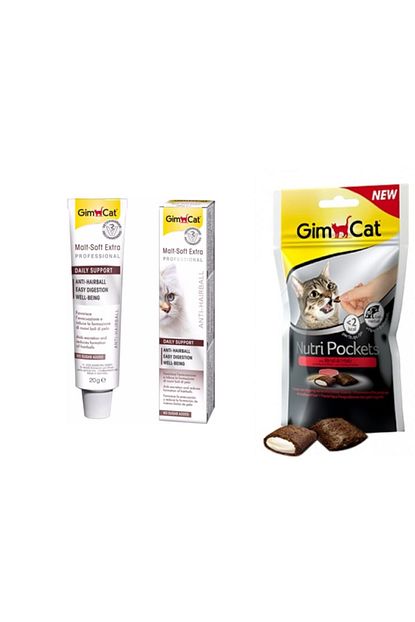 Gimcat Anti Hairball Malt Paste Kedi Macunu 20 G Nutri Pockets Biftekli Kedi Odulu 60 G Trendyol