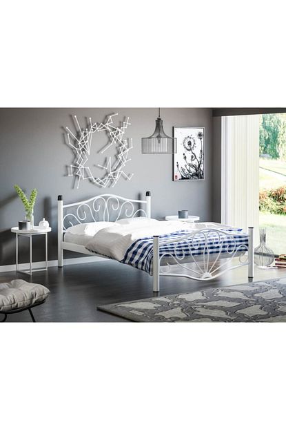 Mobpazar Lale Metal Karyola Beyaz Tek Kisilik Trendyol