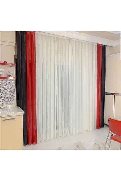Perdelife Tul Dikey Perde 250 260h Beyaz Tul Kirmizi Ve Siyah Fon Trendyol