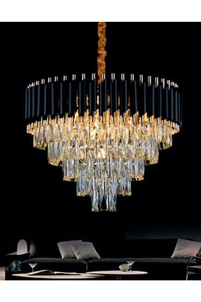 Isiksan Aydinlatma A Luks Modern Kristal Tasli Sarkit Avize Siyah Gold Kilif Trendyol