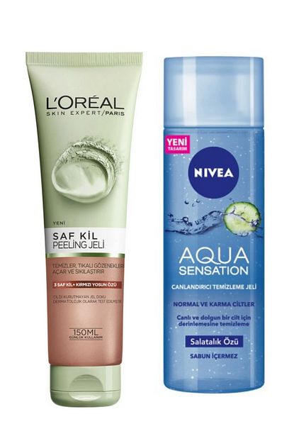 L Oreal Paris Saf Kil Peeling Jeli Kirmizi Yosun Ozlu 150ml Ve Nivea Aqua Canlandirici Temizleme Jeli 200ml Trendyol