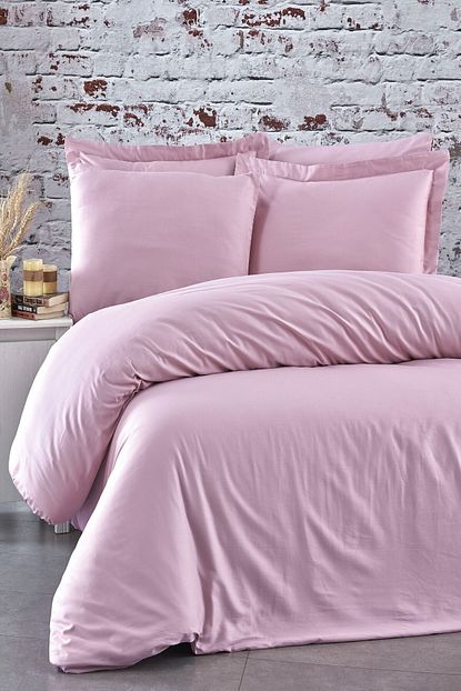 Majeste Fabricator Delux Cift Kisilik 100 Pamuk Saten Nevresim Takimi 6 Parca Platin Duz Renk Pembe Trendyol