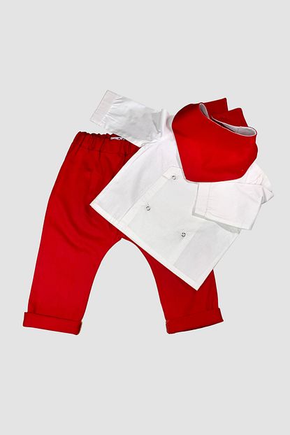 Gist Erkek Bebek Kirmizi Gabardin Pantolon Beyaz Uzun Kollu Gomlek Yakalik 3 Lu Takim Trendyol