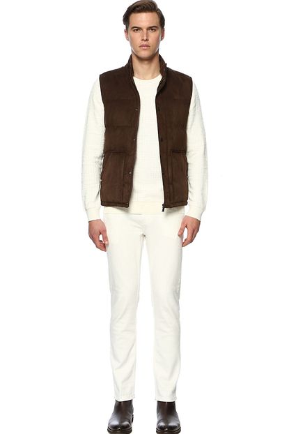 Network Erkek Slim Fit Kahverengi Suet Gorunumlu Casual Yelek 1070430 Trendyol