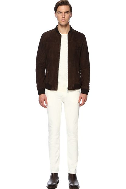 Network Erkek Slim Fit Kahverengi Deri Mont 1070472 Trendyol