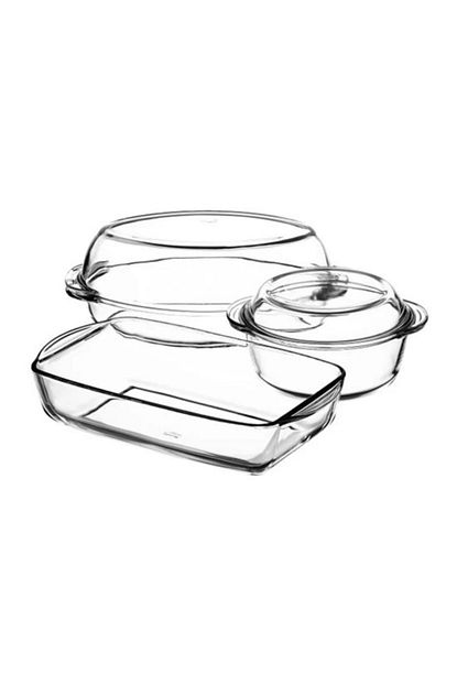 3 Casseroles with 2 glass lids to put on top 159053 from borosilicate glass SET OF 5 PIECES Borcam to be used in the oven 3 Casseroles with 2 glass lids to put on top 159053 from borosilicate glass SET OF 5 PIECES Borcam to be used in the oven