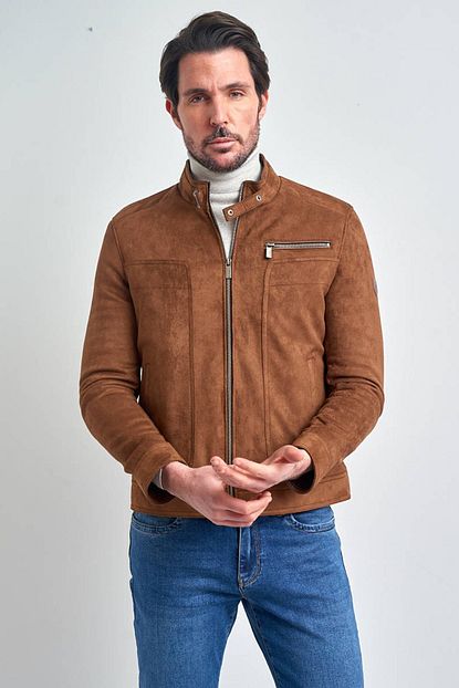 Pierre Cardin Erkek Kahverengi Slim Fit Suet Deri Motorcu Ceket Trendyol