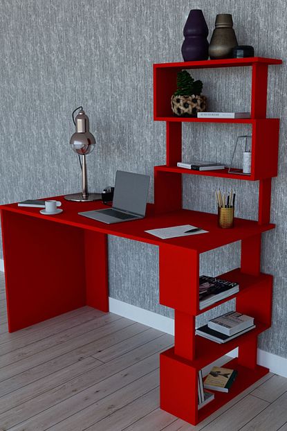 Suhan Concept Okyanus Kitaplikli Calisma Masasi Kirmizi Trendyol