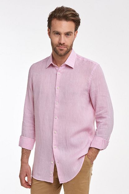 Hemington Erkek Pembe Saf Keten Gomlek Trendyol
