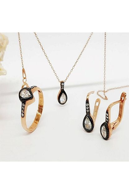 Oseshop Elmas Isciliginde 925 Ayar Gumus Rose Taki Seti Trendyol