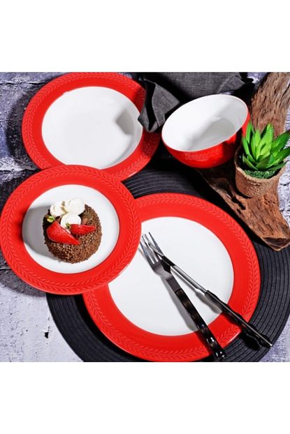 Kosova Porselen 24 Parca Kirmizi Bugday Yemek Takimi Prs 263 Trendyol