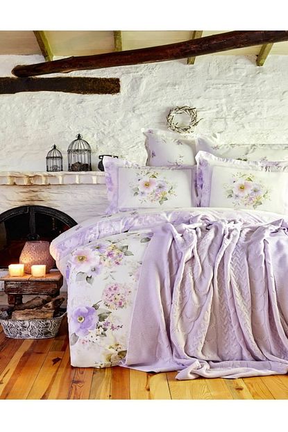 Karaca Home Cift Kisilik Alette Lila Nevresim Orgu Battaniye Takimi Trendyol