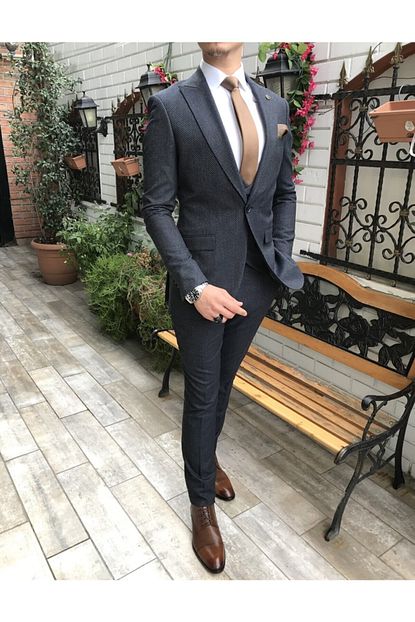 Terziademaltun Italyan Stil Ceket Yelek Pantolon Takim Elbise Lacivert T4066 Trendyol