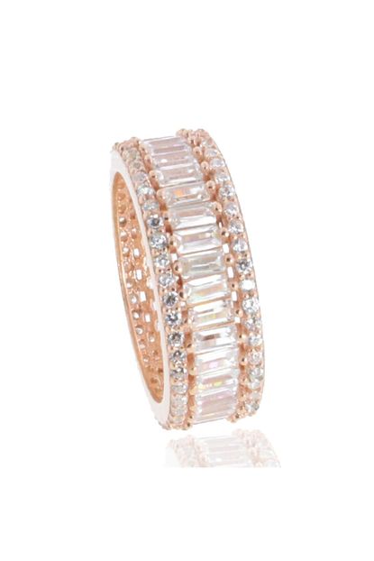 Exist Silver Kadin 925 Ayar Gumus Baget Swarovski Tasli Tasarim Rose Tamtur Yuzuk Trendyol